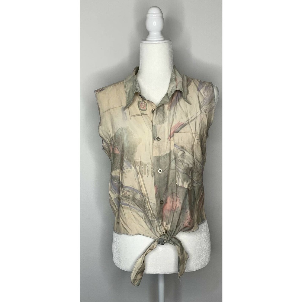 Vintage EPISODE Printed Front Knot Button Up Top M